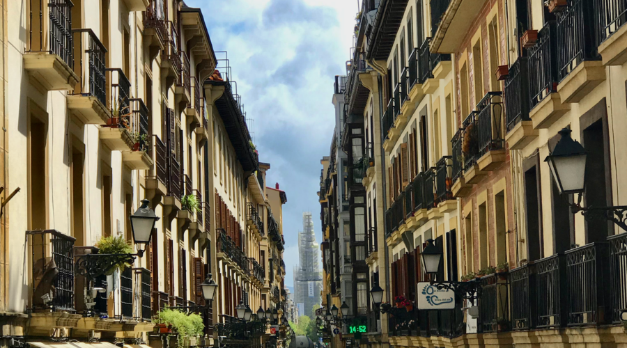 Streets lined with buildings in Bilbao