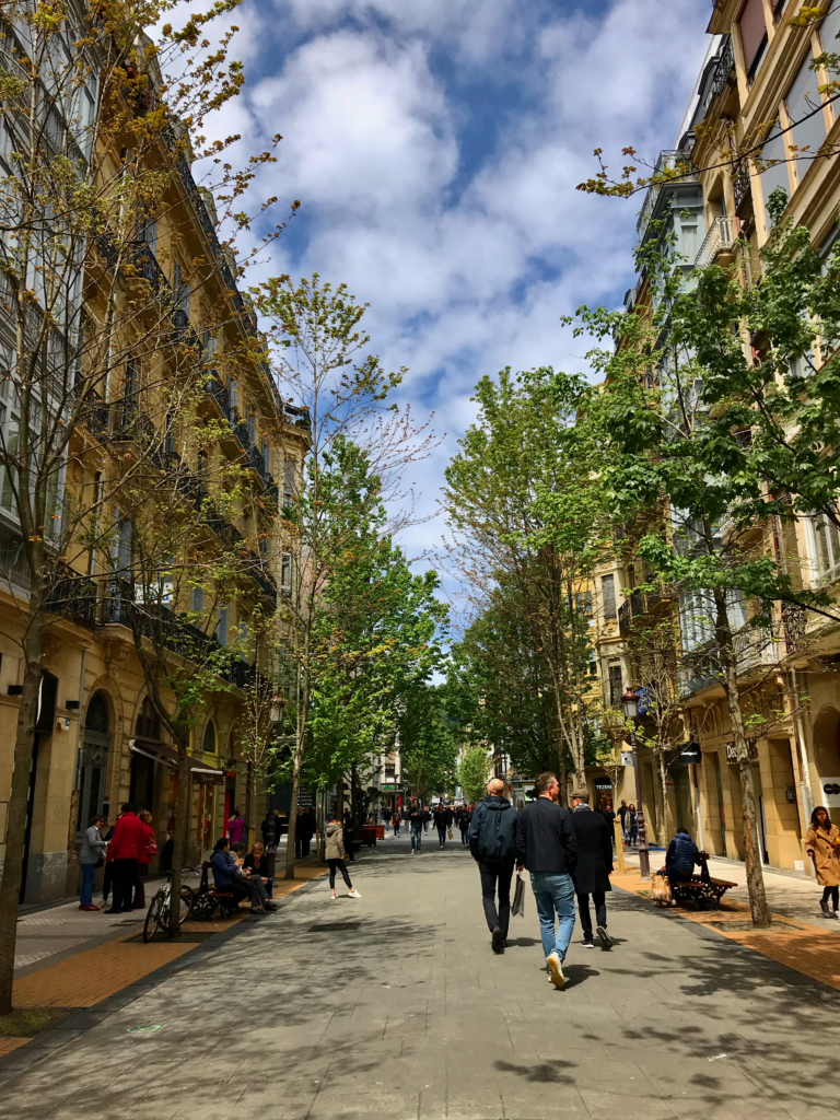 Tree-lined streets in San Sebastian. 