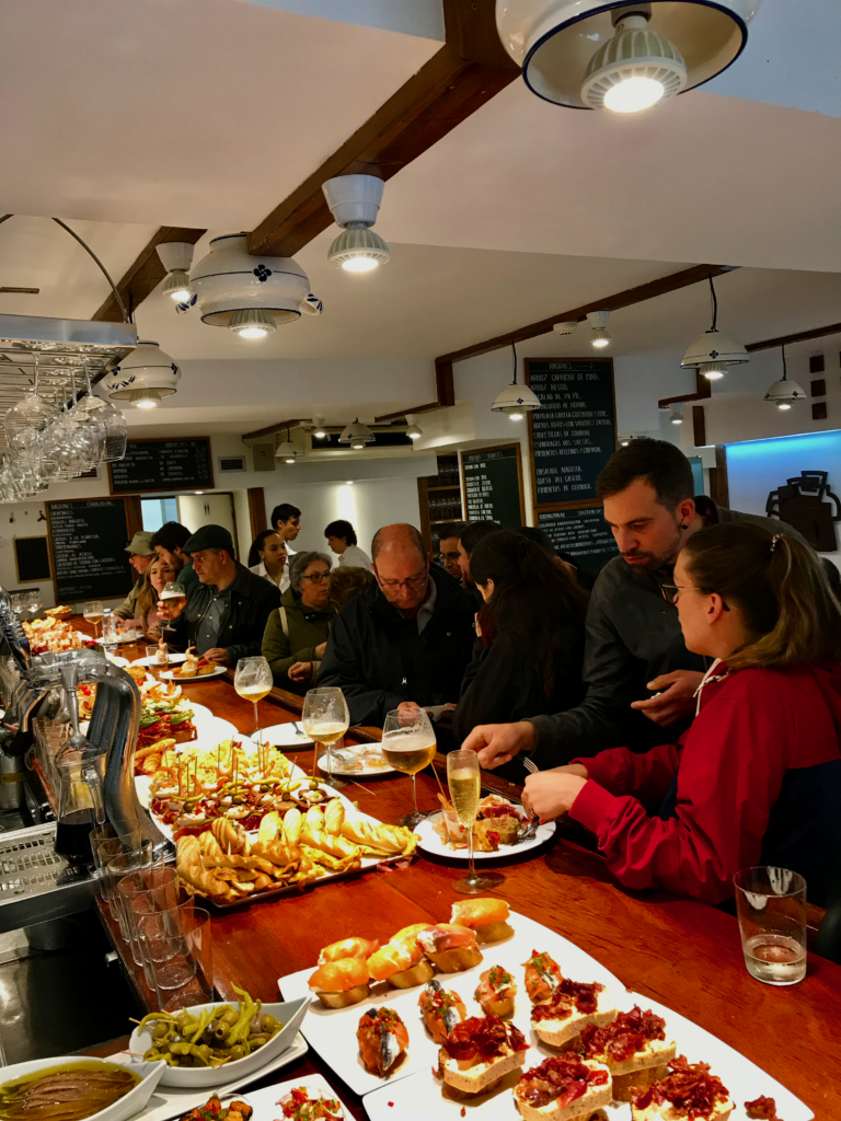 People eating tapas in San Sebastian. 