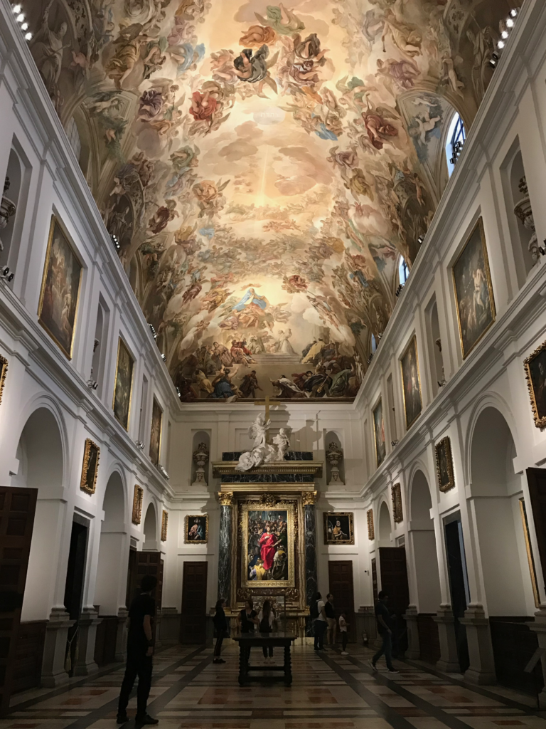 Painted ceiling inside cathedral in Toledo.