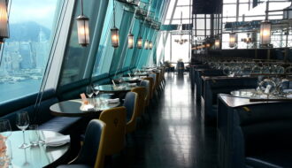 Floor-to-ceiling windows frame an uninterrupted view of Hong Kong Island’s glittering skyscrapers, making it a perfect spot to watch the nightly Symphony of Lights show. Aqua restaurant is one of Hong Kong’s most iconic dining destinations, offering a luxurious experience with some of the best panoramic views of the Victoria Harbour skyline.