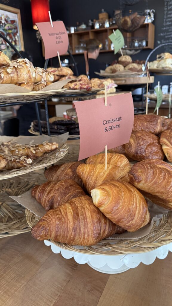 Fresh croissants on a counter and the perfect breakfast for your long weekend in montreal.